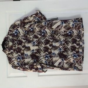 Men's Tropical Print Silk Linen Blend Short-Sleeve Shirt